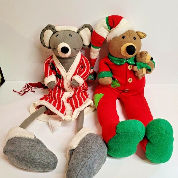Shelf Sitters Mouse and Teddy Bear  22'' Stuffed Christmas Decor 915993 Costco - Picture 3 of 7